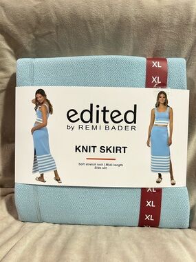 Edited by Remi Bader Light Blue Knit Midi Skirt with Side Slit